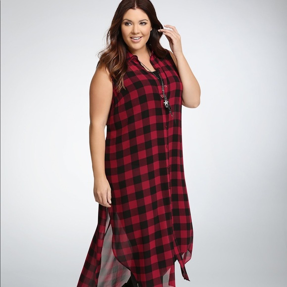 torrid Tops - NWOT Torrid Chiffon Plaid Long Top
